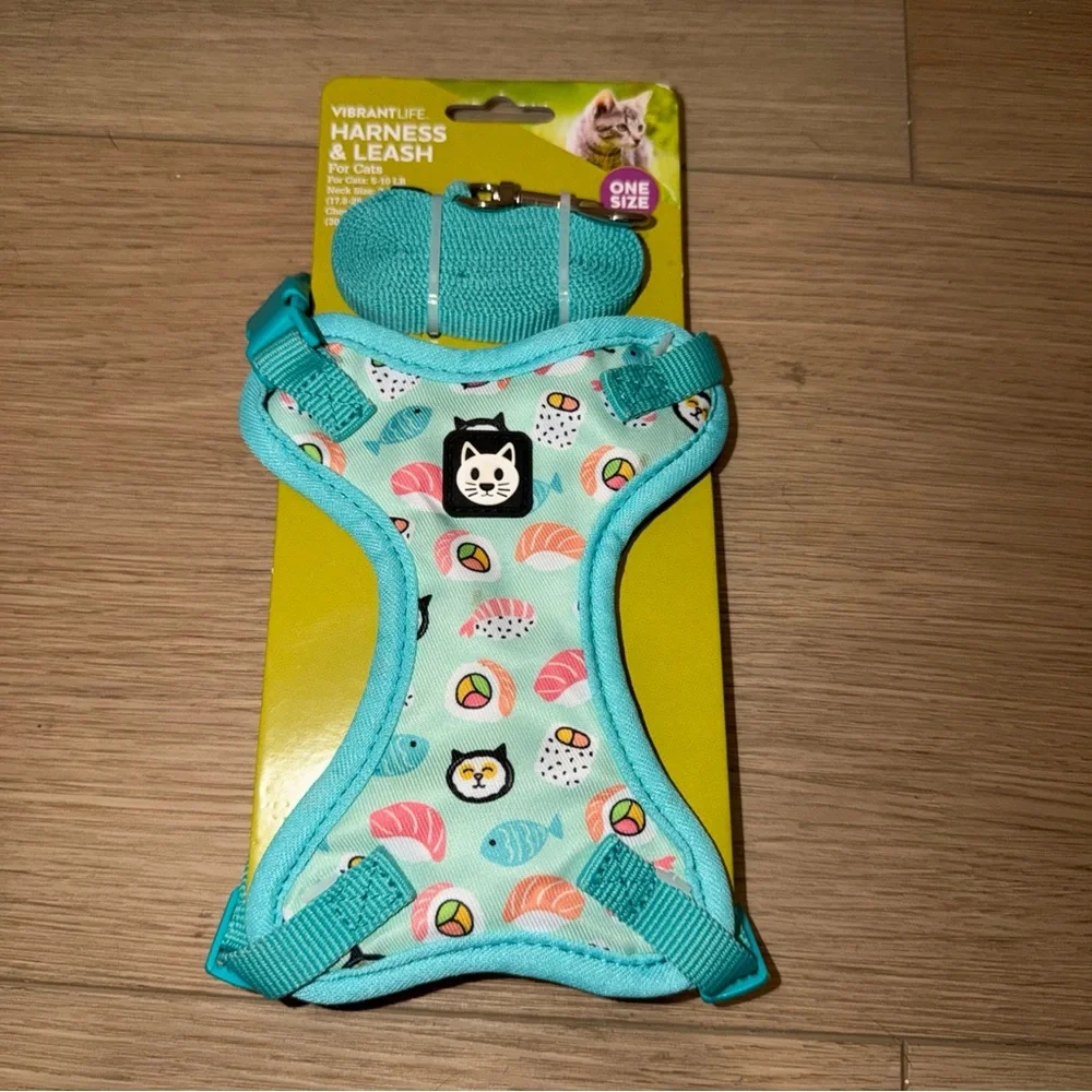Vibrant Life Cat Harness and Leash Set - Teal and Multicolor